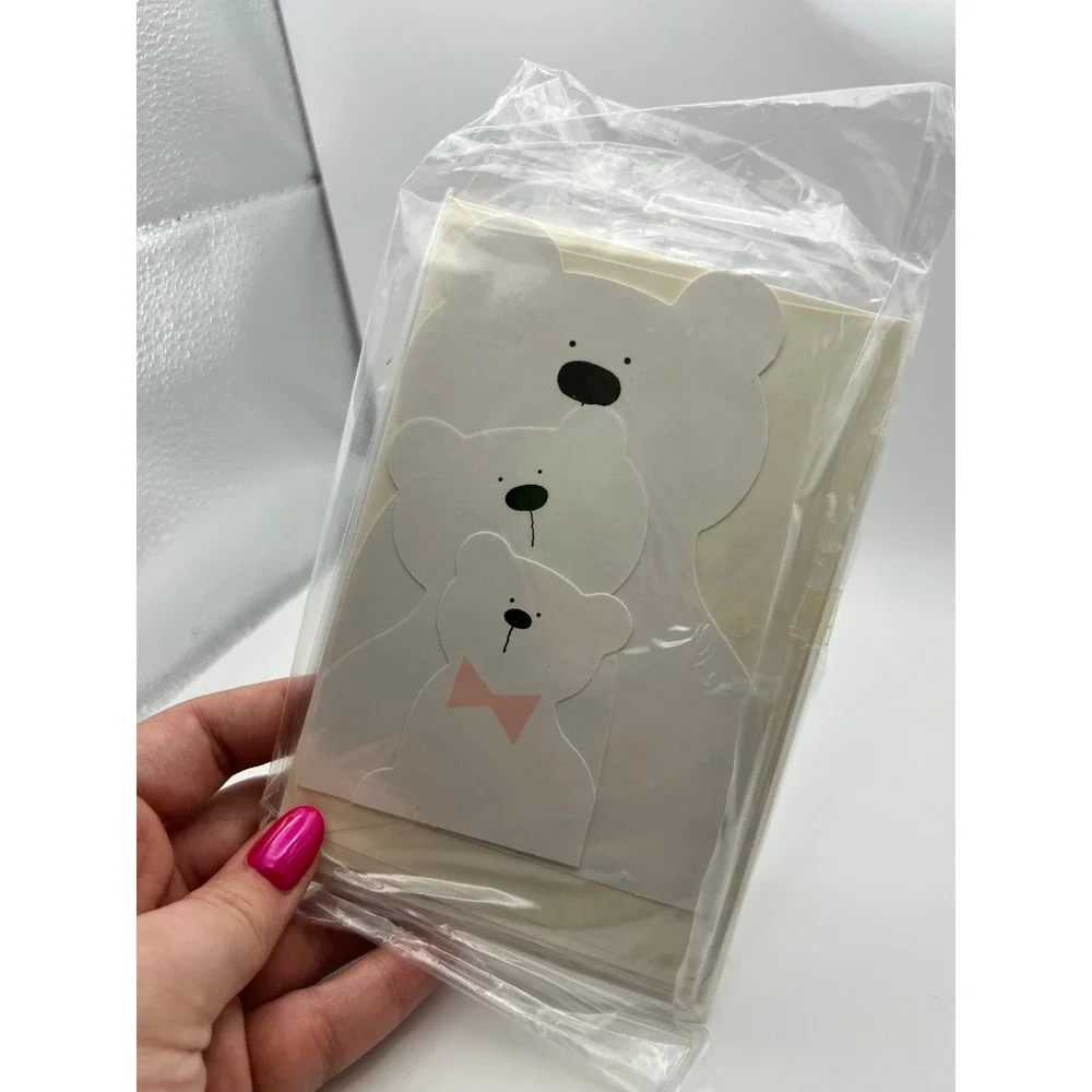 SANRIO For Hallmark Cute White Teddy Bear Sealed Stationery Cards (6) Japan RARE